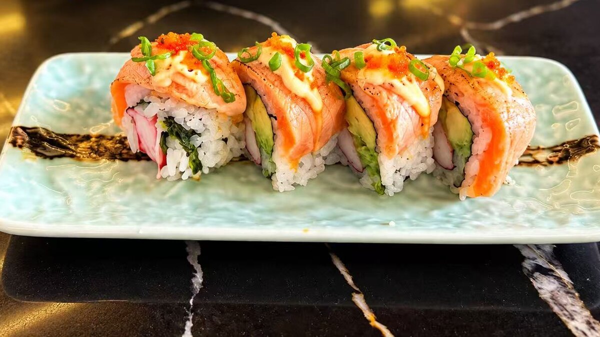 Crazy Salmon Roll — torched salmon, spicy mayo, scallion and roe